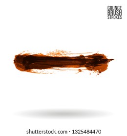 Orange brush stroke and texture. Grunge vector abstract hand - painted element. Underline and border design.