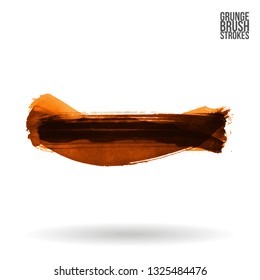 Orange brush stroke and texture. Grunge vector abstract hand - painted element. Underline and border design.