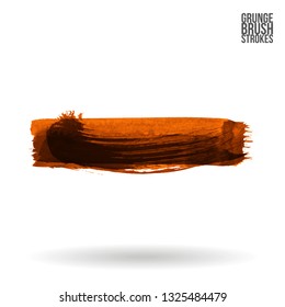 Orange brush stroke and texture. Grunge vector abstract hand - painted element. Underline and border design.