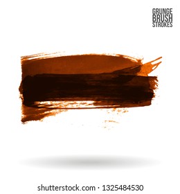 Orange brush stroke and texture. Grunge vector abstract hand - painted element. Underline and border design.