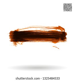 Orange brush stroke and texture. Grunge vector abstract hand - painted element. Underline and border design.