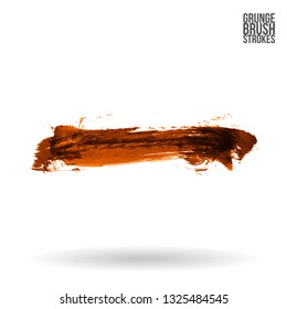 Orange brush stroke and texture. Grunge vector abstract hand - painted element. Underline and border design.