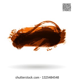 Orange brush stroke and texture. Grunge vector abstract hand - painted element. Underline and border design.