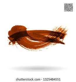 Orange brush stroke and texture. Grunge vector abstract hand - painted element. Underline and border design.