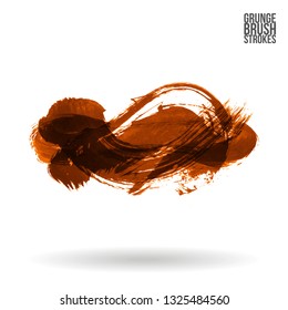 Orange brush stroke and texture. Grunge vector abstract hand - painted element. Underline and border design.