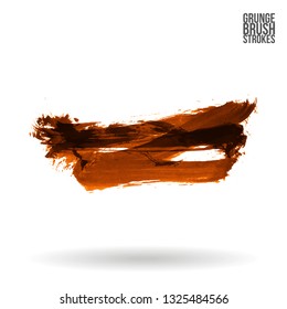 Orange brush stroke and texture. Grunge vector abstract hand - painted element. Underline and border design.