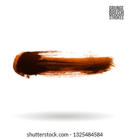 Orange brush stroke and texture. Grunge vector abstract hand - painted element. Underline and border design.