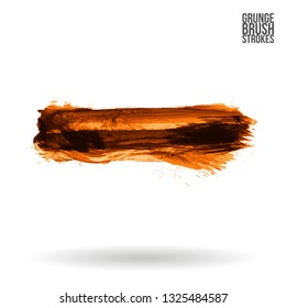 Orange brush stroke and texture. Grunge vector abstract hand - painted element. Underline and border design.