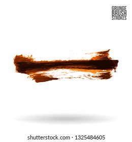 Orange brush stroke and texture. Grunge vector abstract hand - painted element. Underline and border design.