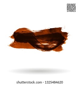 Orange brush stroke and texture. Grunge vector abstract hand - painted element. Underline and border design.