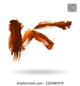 Orange brush stroke and texture. Grunge vector abstract hand - painted element. Underline and border design.
