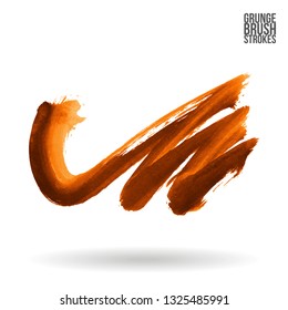 Orange brush stroke and texture. Grunge vector abstract hand - painted element. Underline and border design.