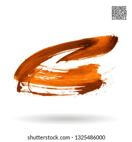 Orange brush stroke and texture. Grunge vector abstract hand - painted element. Underline and border design.