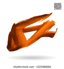 Orange brush stroke and texture. Grunge vector abstract hand - painted element. Underline and border design.