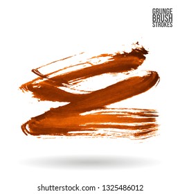 Orange brush stroke and texture. Grunge vector abstract hand - painted element. Underline and border design.