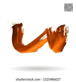 Orange brush stroke and texture. Grunge vector abstract hand - painted element. Underline and border design.