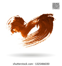 Orange brush stroke and texture. Grunge vector abstract hand - painted element. Underline and border design.