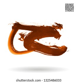 Orange brush stroke and texture. Grunge vector abstract hand - painted element. Underline and border design.