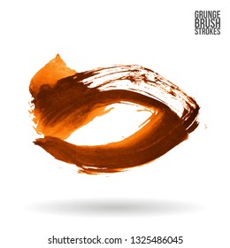 Orange brush stroke and texture. Grunge vector abstract hand - painted element. Underline and border design.