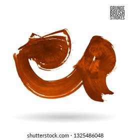 Orange brush stroke and texture. Grunge vector abstract hand - painted element. Underline and border design.