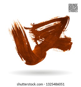 Orange brush stroke and texture. Grunge vector abstract hand - painted element. Underline and border design.