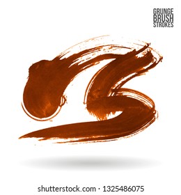 Orange brush stroke and texture. Grunge vector abstract hand - painted element. Underline and border design.