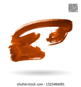 Orange brush stroke and texture. Grunge vector abstract hand - painted element. Underline and border design.