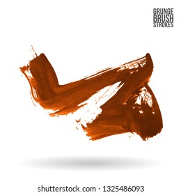 Orange brush stroke and texture. Grunge vector abstract hand - painted element. Underline and border design.