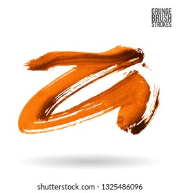 Orange brush stroke and texture. Grunge vector abstract hand - painted element. Underline and border design.