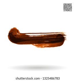 Orange brush stroke and texture. Grunge vector abstract hand - painted element. Underline and border design.