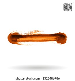 Orange brush stroke and texture. Grunge vector abstract hand - painted element. Underline and border design.