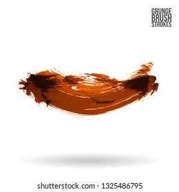Orange brush stroke and texture. Grunge vector abstract hand - painted element. Underline and border design.