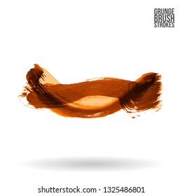 Orange brush stroke and texture. Grunge vector abstract hand - painted element. Underline and border design.
