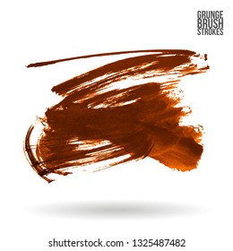 Orange brush stroke and texture. Grunge vector abstract hand - painted element. Underline and border design.