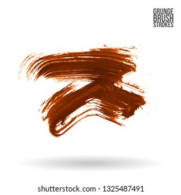 Orange brush stroke and texture. Grunge vector abstract hand - painted element. Underline and border design.