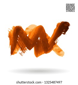 Orange brush stroke and texture. Grunge vector abstract hand - painted element. Underline and border design.
