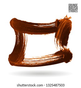 Orange brush stroke and texture. Grunge vector abstract hand - painted element. Underline and border design.