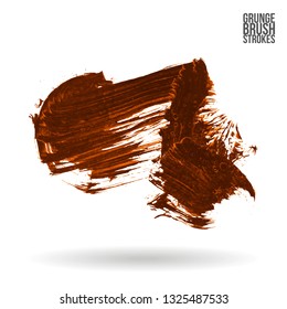 Orange brush stroke and texture. Grunge vector abstract hand - painted element. Underline and border design.