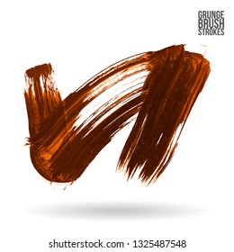 Orange brush stroke and texture. Grunge vector abstract hand - painted element. Underline and border design.