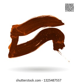 Orange brush stroke and texture. Grunge vector abstract hand - painted element. Underline and border design.