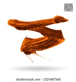 Orange brush stroke and texture. Grunge vector abstract hand - painted element. Underline and border design.