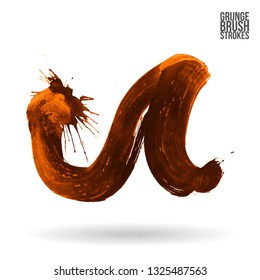 Orange brush stroke and texture. Grunge vector abstract hand - painted element. Underline and border design.