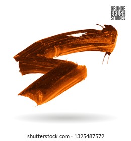 Orange brush stroke and texture. Grunge vector abstract hand - painted element. Underline and border design.