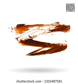 Orange brush stroke and texture. Grunge vector abstract hand - painted element. Underline and border design.