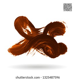 Orange brush stroke and texture. Grunge vector abstract hand - painted element. Underline and border design.