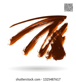Orange brush stroke and texture. Grunge vector abstract hand - painted element. Underline and border design.