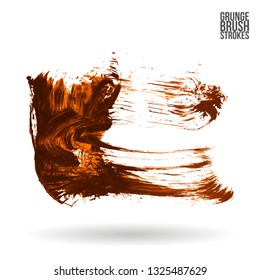 Orange brush stroke and texture. Grunge vector abstract hand - painted element. Underline and border design.