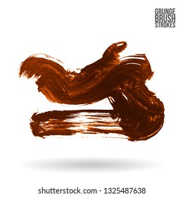 Orange brush stroke and texture. Grunge vector abstract hand - painted element. Underline and border design.