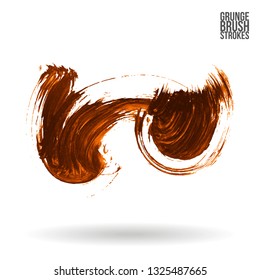 Orange brush stroke and texture. Grunge vector abstract hand - painted element. Underline and border design.