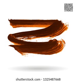 Orange brush stroke and texture. Grunge vector abstract hand - painted element. Underline and border design.